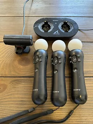 Sony PlayStation Move Motion Controllers Set Of 3 & Base + Camera PS3 VR TESTED • $64.99