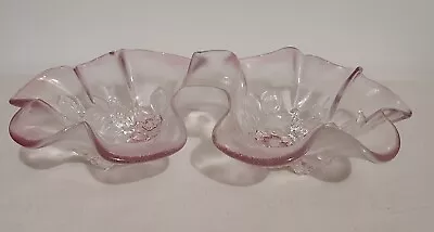 Vintage Mikasa Rosella Frosted Pink Glass Petal Shaped Double Serving Bowl 11   • $12