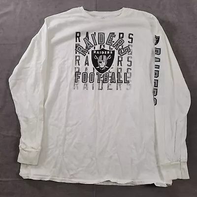 Raiders Football Majestic White Long Sleeve Spell Out Graphic Tee T-Shirt • $14.99