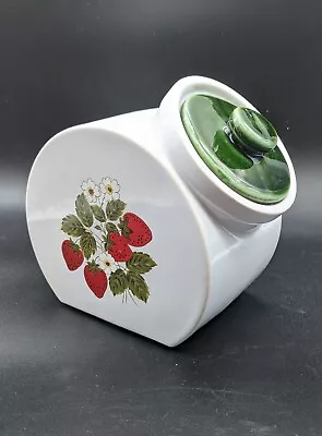 VTG Nelson McCoy Pottery Tilted Strawberry Country Cookie Jar Canister Green Lid • $27.87