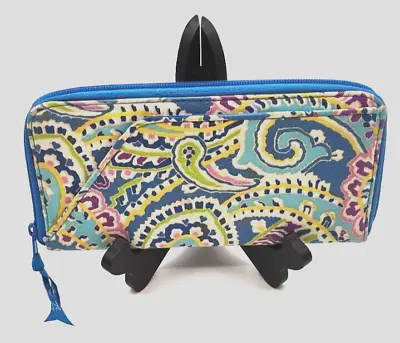 Vera Bradley Large Wallet Paisley Capri Blue Travel Organizer Zip Around • $15