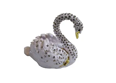 $19.99 • Buy Bejeweled   White Sparkly Swan   Hinged Metai Enameled Rhinestone Trinket Box