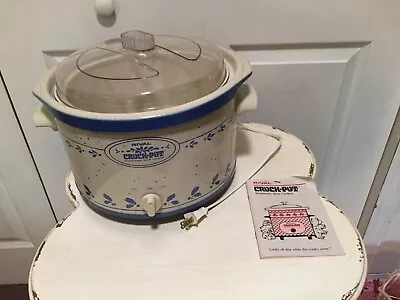 Vintage Rival Crock Pot 5 Quart Slow Cooker Crockery Blue 3355 Flowers CLEAN! • $48.50