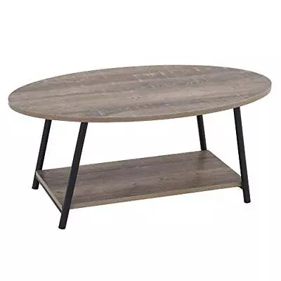Entials 80811 Oval Rustic Coffee Table With Storage Shelf | Distressed Ashwood • $94.70