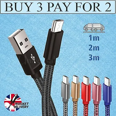 Samsung Micro USB Fast Charger Data Sync Cable For Galaxy A3 A5 J3 S3 S6 S7 Edge • £3.75