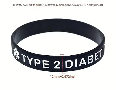 Diabetic Medical Alert Bracelet Badge Type 2 Diabetes Survival Silicone • £3.49