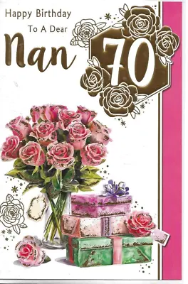 Nan 70th Birthday Card With A Flowers And Presents Design Paper Insert • £2.79