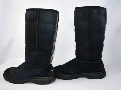 Ugg Ultimate Tall Braid Boots 5340 Black Size 7 Authentic Sheepskin Rubber Soles • $34.99