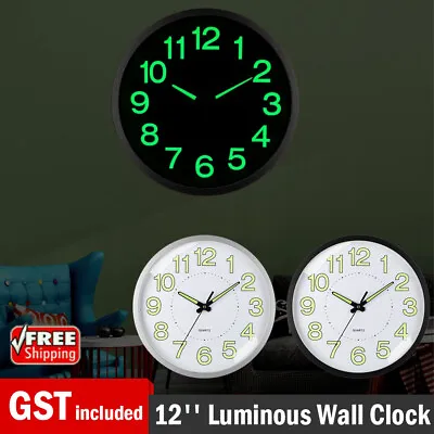 12'' Luminous Wall Clock Glow In The Dark Silent Quartz Indoor Home Modern Clock • $22.86
