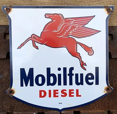 Vintage 1954 Dated Mobilfuel Diesel Porcelain Gas Pump Sign Mobil Mobilgas • $17.50