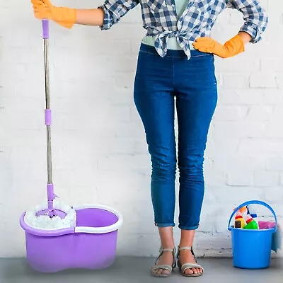 £10.95 • Buy 360° Rotating Magic Spin Mop Bucket Set Hard Floor Microfibre With 2 Mop Heads