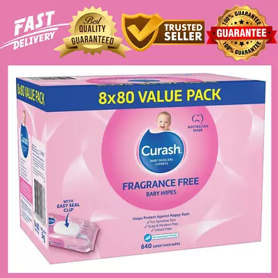 Curash Fragrance Free Baby 640 Wipes (8 X 80 Pack): Gentle On Sensitive Skin • $25.99