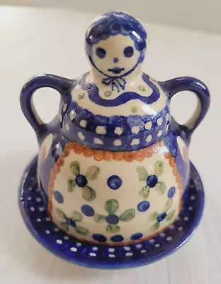 $35 • Buy Mini 4  Boleslawiec Pottery Cheese Butter Keeper Woman Figure Early Vintage