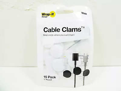 USB Cable Cord Ties Clams Wraps Adhesive Cords Organizers Holder 15 Pc 1  White • $6.49