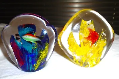 2 - FISH In Glass Art Paperweight Aquarium Murano Style Sculpture Coral Colorful • $40