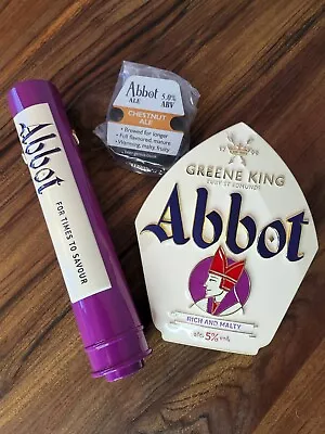 Abbot Ale Greene King Metal Pump Clip And Metal Hand Pull Handle Set Badge NEW • £25