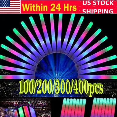 $39.99 • Buy 100-400PC LED Foam Sticks Thunder Wand Glow Sticks Flashing Light Rave Party US