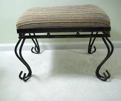 Vintage Upholstered Brown/gold Footstool Footrest Ottoman W/metal Legs • $46.99