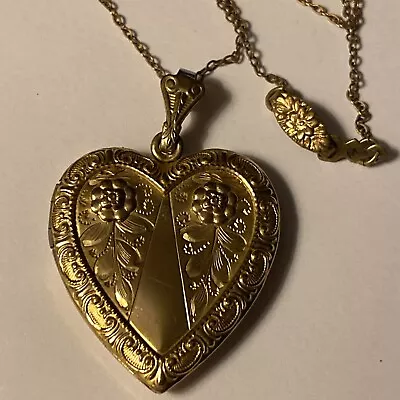 Necklace Heart Locket Gold Filled 100 Years Old 16” Original Chain 1.5” Locket • $158.99