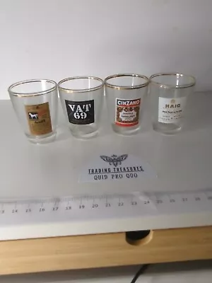 £9.95 • Buy SET 4 Scotch Whisky Shot Glasses HAIG  VAT 69 WHITE Horse Cinzano 