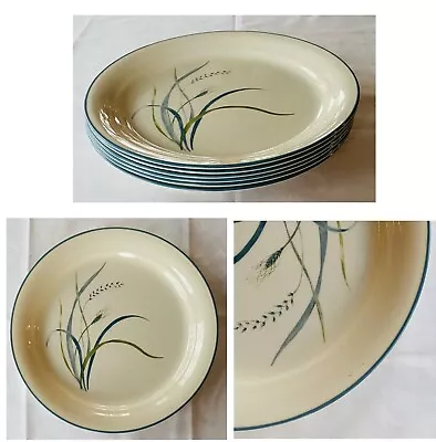 VINTAGE Corelle Plates 8  COASTAL BREEZE BLUE Grassy Plants 6-Pc Set • $42.88