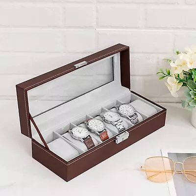 6 Slot Watch Box PU Leather Watch Storage Case For Man Women Perfect Gifts Brown • $21.79