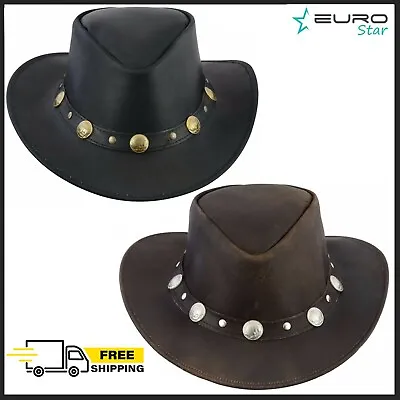 £13.94 • Buy 100% Genuine Leather Hats Cowboys Western Style Bush Hats Top Quality Uk