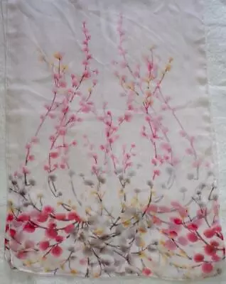 Long & Wide Semi-sheer Poly-chiffon Pastel Pink Floral Scarf • $8.50