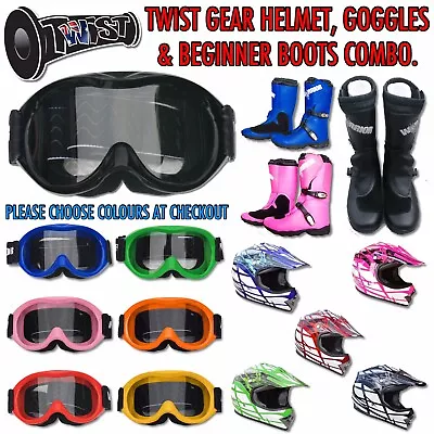 Peewee Kids Mx Dirt Bike Motocross Helmet Goggles And Boots Kit Red • $349