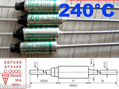 1Pcs Microtemp Thermal Fuse 240°C 240 Degree TF Cutoff SF240E 10A AC 250V New • $0.99