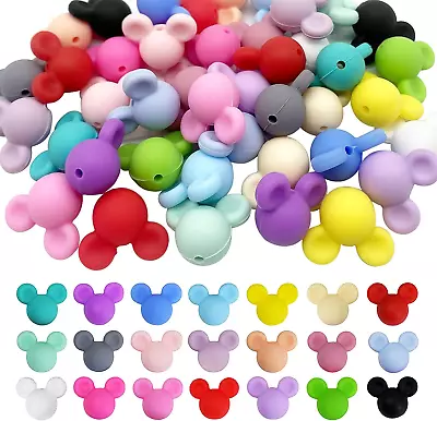 42 Pcs Mickey Silicone Beads Cute Mouse Head Silicone Focal Loose Beads Accessor • $11.75