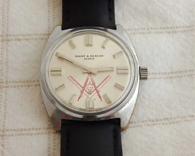 Vintage Baume & Mercier Silver Dial Large Red Masonic Symbol 36mm Case Manual  • $270