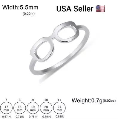 New Cute Glasses Frame Rings Stainless Steel Silver Color Ring For Women Trendy • $4.99