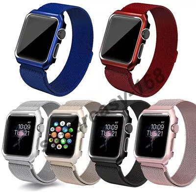 $17.99 • Buy Apple Watch Band Milanese Stainless Steel Strap+Cover Case Series SE 6 5 4 3 2 1