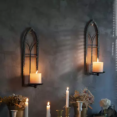 Wall Sconce Candle Holder For Living Room Bathroom Dining Room Black Gold Rustic • £55.31