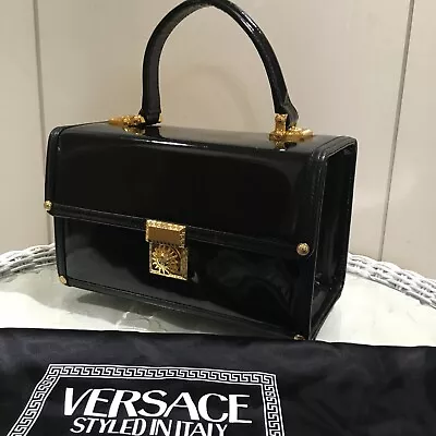 GIANNI VERSACE Used Handbag Black Patent  Leather Vintage Dust Bag • $350