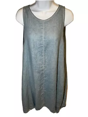 Zara Linen Dress Womens Large Lightweight Sleeveless POCKETS Blue • $17.95