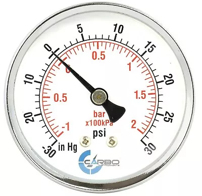 $8.95 • Buy 1-1/2  Vacuum Gauge-Chrome Plate Steel Case, 1/8 NPT, Back Mnt. -30inHg/+30 PSI
