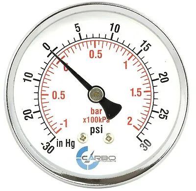 1-1/2  Vacuum Gauge-Chrome Plate Steel Case 1/8 NPT Back Mnt. -30inHg/+30 PSI • $8.95