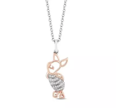 Piglet Diamond Pendant Necklace 1/8 Ct Tw 925 Sterling Silver Anniversary Gift • $127.06