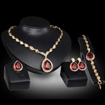 African Party Jewelry Women Rhinestones Alloy Necklace Earring Ring Bracelet Set • $10.83