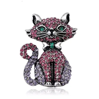 $4.72 • Buy Vintage Style Rhinestone Enamel Cat Brooches Party Pins Women Men Jewelry Gift
