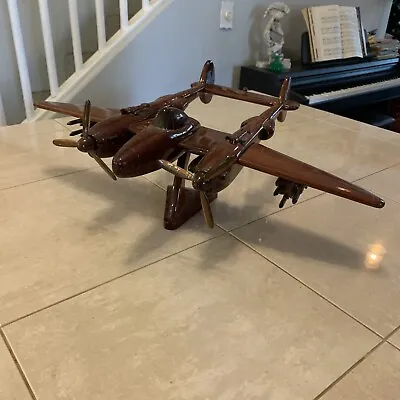 P38 Airplane Wooden Desktop Model - Made Of Mahogany Wood • $79.99