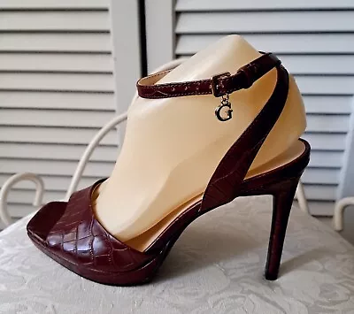 Guess Women's Size 8 Burgundy High Heel Platform Sandals Faux Reptile  • $12.99