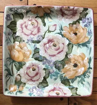 Lesal Ceramics Handcrafted Lisa Lindberg Van Nortwick Floral 14” Square Platter • $59