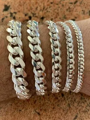 Mens Real Solid 925 Sterling Silver Miami Cuban Bracelet 4-12mm 6.5-9 Heavy Link • $236.32