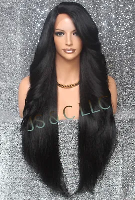 Human Hair Blend Long Full Lace Front Wig Layered Wavy Black Heat OK RPU • $89.94