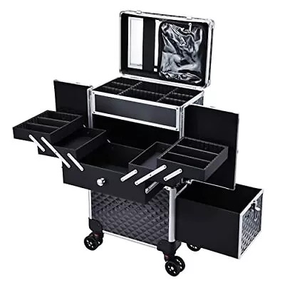  Professional Makeup Artist Rolling Train Case Multi-functional Cosmetic Black • $200.11