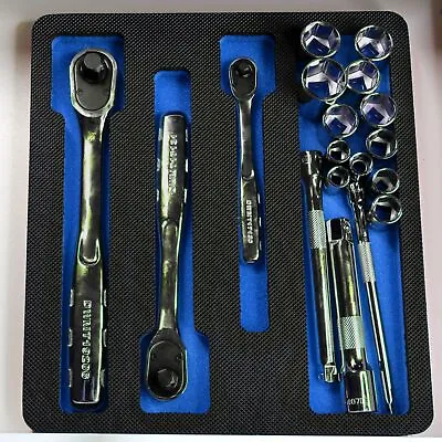 Ratchet Socket Wrench Tool Drawer Insert Organizer Blue Black Foam Tray • $15.61