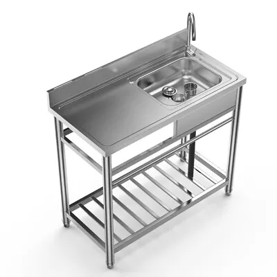 304 Stainless Steel Utility Sink Freestanding Kitchen Sink With Workbench Faucet • $259.65